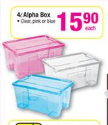4L Alpha Box Clear, Pink Or Blue-Each