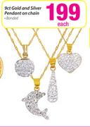 9ct Gold & Silver Pendant On Chain Bonded-Each