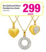 9ct Gold & Silver Pendant On Chain Bonded - Each