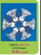 Eurolux 50W 6 Pack Gu10 Halogen Per Pack 