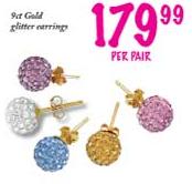 9ct Gold Glitter Earrings-per pair