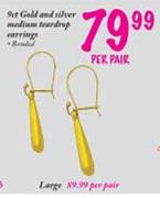 9ct Gold and Silver Medium Teardrop Earrings-per pair