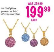 9ct Gold Glitter Pendant on 9ct Silver Bonded Chain-each