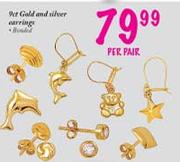 9ct Gold and Silver Earrings-per pair