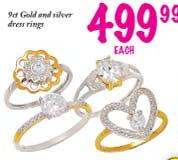 9ct Gold and Silver Dress Rings-each