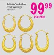 9ct Gold and Silver Creole Earrings-per pair