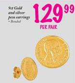 9ct Gold and Silver Peso Earrings-per pair