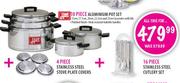 10 Pcs Aluminium Pot Set+4 Pcs Stainless Steel Stove Plate Covers+16 Pcs Stainless Steel Cutlery Set