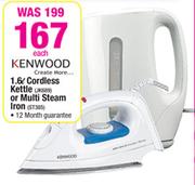 Kenwood 1.6L Cordless Kettle Or Multi Steam Iron(ST385)-Each