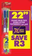 Colgate Value Pack Double Action Toothbrush-2 Per Pack