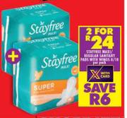 Stayfree Maxi/Regular Sanitary Pads With Wings-For 2 x 8/10 Per Pack