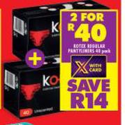 Kotex Regular Pantyliners-For 2 x 40 Pack
