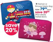 Fireman Or Princess Toiletry Bag-Each