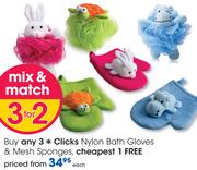 Clicks Nylon Bath Gloves & Mesh Sponges-Each