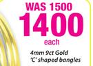 4mm 9ct Gold 'C' Shaped Bangles-Each