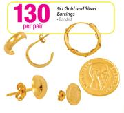 9ct Gold And Silver Earrings-Per Pair