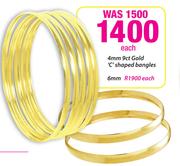 4mm 9ct Gold 'C' Shaped Bangles-Each