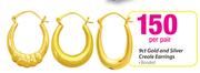 9ct Gold And Silver Creole Earrings-Per Pair