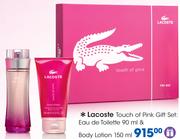 Lacoste Touch Of Pink Gift Set Eau De Toilette 90ml & Body Lotion 150ml