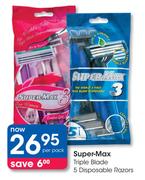 Super-Max Triple Blade 5 Disposable Razors-Per Pack