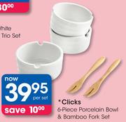 Clicks 6-Piece Porcelain Bowl & Bamboo Fork Set