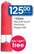 Clicks Red Soft Touch Electronic Pepper Mill