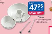 Clicks 5-Piece Porcelain Olive Dish Set