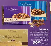 D.Licious Chocolate Coated Nut Selection, Brazil Nuts, Almonds Or Hazelnuts-125g Per Box