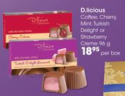 D.Licious Coffee, Cherry, Mint, Turkish Delight Or Strawberry Creme-96g Per Box