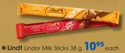 Lindt Lindor Milk Sticks-38gm Each