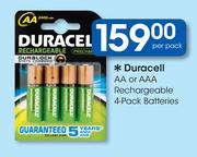 Duracell AA or AAA Rechargeable 4-Pack Batteries-Per Pack