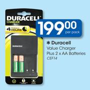 Duracell Value Charger Plus 2 x AA Batteries CEF14-Per Pack