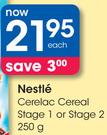 Nestle Cerelac Cereal Stage 1 Or Stage 2 - 250g 