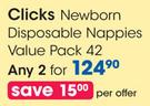 Clicks Newborn Disposable Nappies Value Pack-2 x 42's