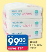 Clicks Baby Wipes-6 x 80's