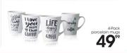 4 Pack Porcelain Mugs