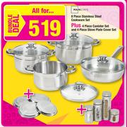 Mainstays 8 Piece Stainless Steel Cookware Set+4 Piece Canister Set+4 Piece Stove Plate Cover Set