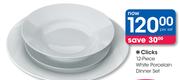 Clicks 12-Piece White Porcelain Dinner Set-Per Set