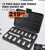 15-Piece Male And Female Torx Socket Set-1/2" Drive