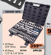 55-Piece Socket Sets-1/2" and 1/4" Drive