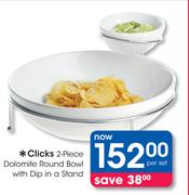 Clicks 2 Piece Dolomite Round Bowl With Dip In A Stand-Per Set