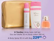 Yardley White Satin Gift Set:Eau De Toilette-30ml,Body Lotion-250ml & Body Spray-90ml With Bag