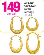 9ct Gold And Silver Creole Earrings Bonded-Per Pair