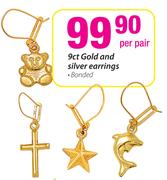 9ct Gold And Silver Earrings Bonded-Per Pair