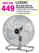 Logik 45cm High Velocity Oscillating Floor Fan