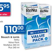 Bausch & Lomb Renu Value Pack Multiplus 360ml Plus 240ml-Per Pack
