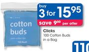 Clicks 100 Cotton Buds In A Bag-3's Pack