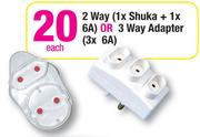 2 Way (1xShuka + 1x6A) Or 3 Way Adapter (3x6A) Each