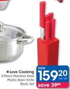  Love Cooking 5-Piece Stainless Steel Plastic Basic Knife Block Set