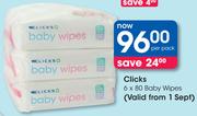 Clicks Baby Wipes-6 x 80's Pack